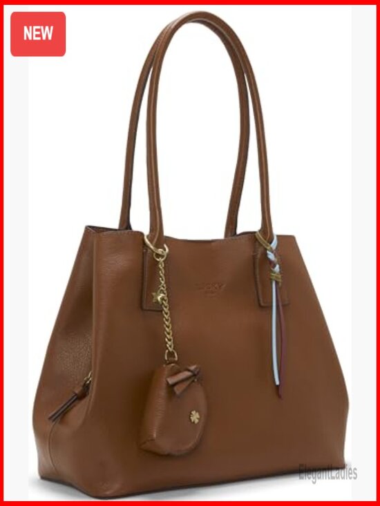 Women Faux Leather Tote with Triple Compartments and Magnetic Closure